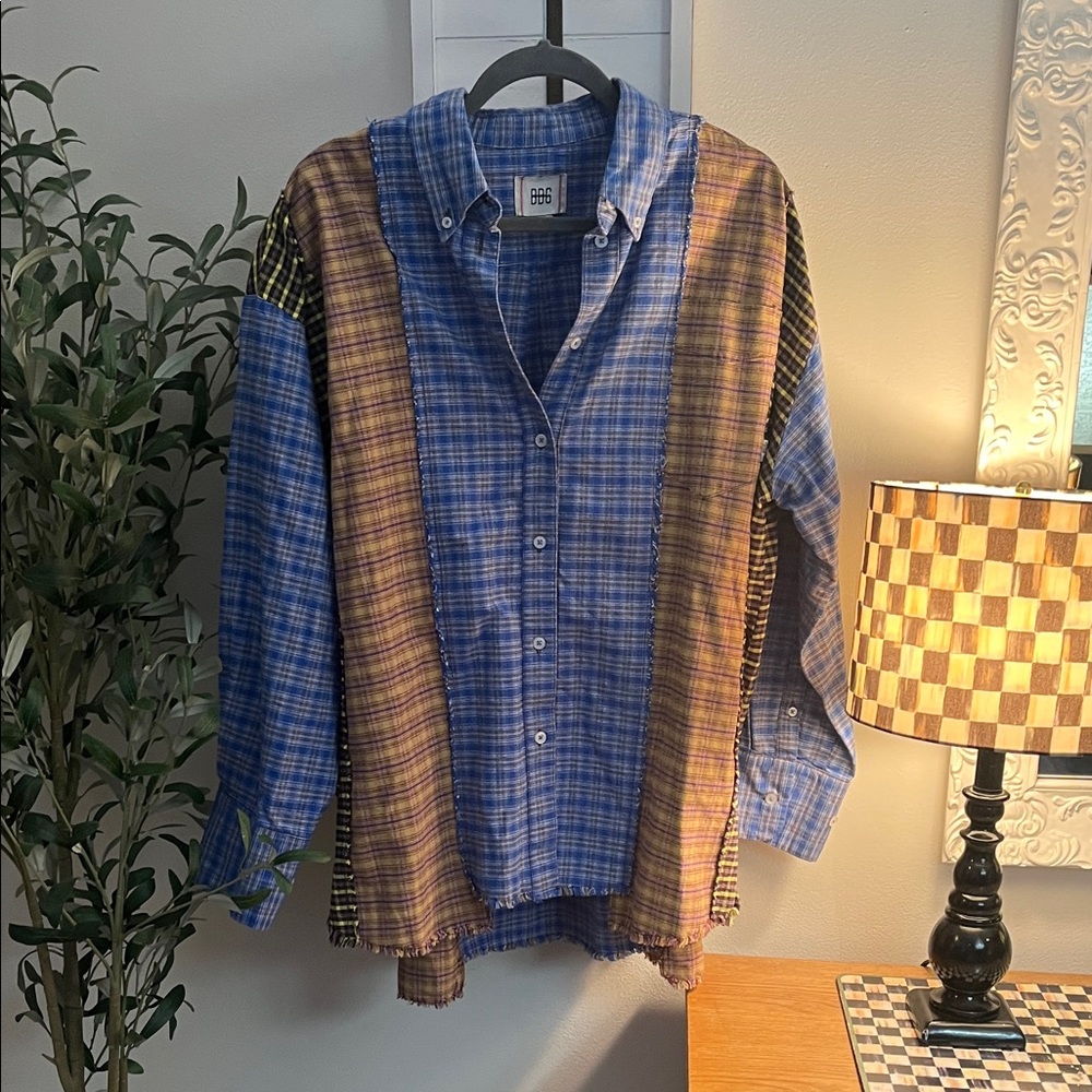 BDG Blue and Brown Plaid Button Down Shirt